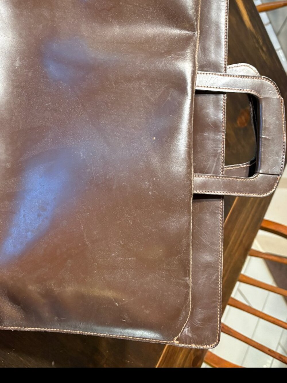 Vintage Brown Genuine Leather Zippered Portfolio Briefcase – Retractable Handles